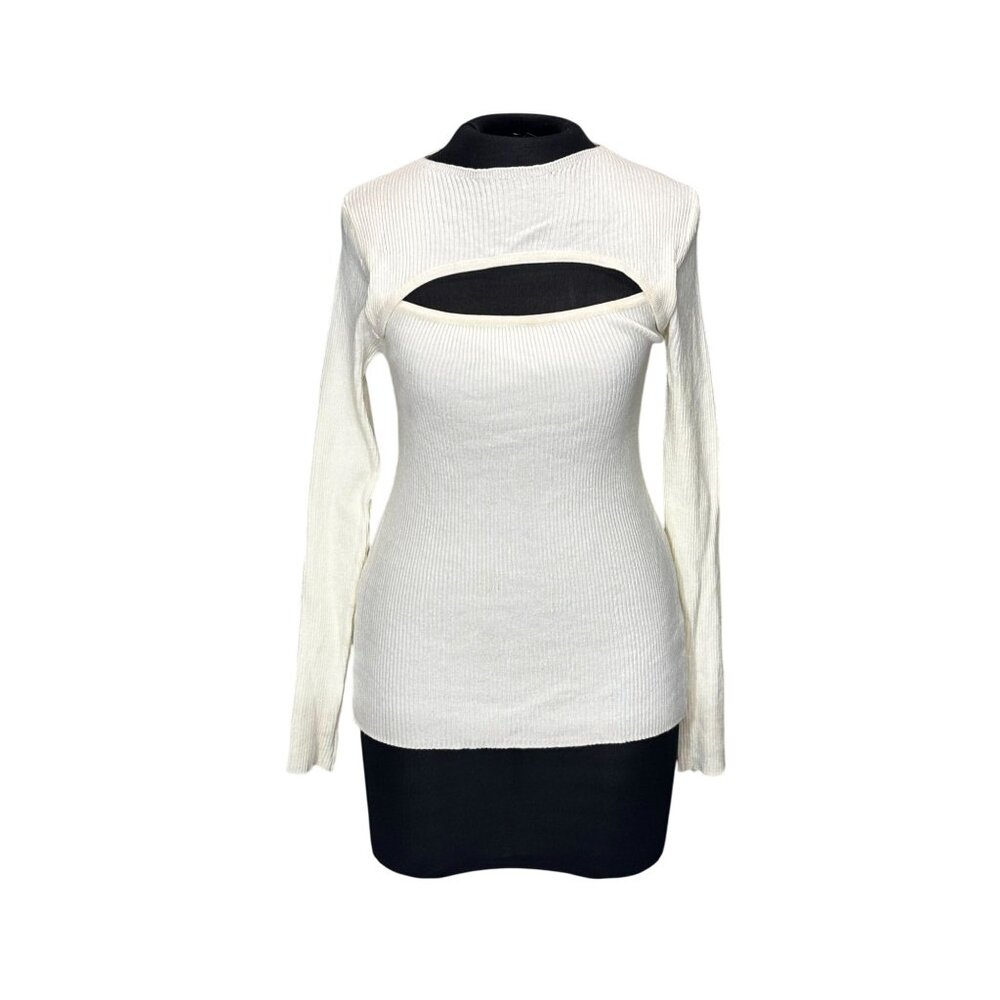 Cut-Out Ribbed Knit Long Sleeve Sweater Dress